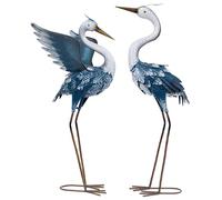TERESA'S COLLECTIONS Yard Decorations Outdoor Garden Statues, Blue Metal Crane Yard Art, 25-26" Lawn Ornaments for Backyard,Outside Porch,Patio,Heron Decoy Bird Garden Decor,Set of 2,Gifts for Mom