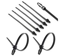 TERF® 100 Pcs Black Push Mount Cable Ties 150mm (6'') X 3.6mm Nylon Zip Ties Car Chassis Automotive Boat Trailer Zips Tie Fastener Wire Harness Clips Wraps Home Office Warehouse Garden Workshop