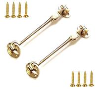 TERF® 100mm Heavy Duty Polished Brass Cabin Door Hook and Eye Lock 100mm (4 inch) Cabinet Latch including Fixing Screw For Door Gate Window Closet Shed Latch - Pack of 2