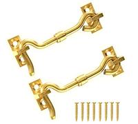 TERF® 100mm Polished Brass Cabin Door Hook and Eye Lock 100mm (4 inch) Cabinet Latch including Fixing Screw For Door Gate Window Closet Shed Latch - Pack of 2