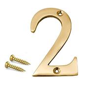 TERF® 3 Inch (75mm) Brass Polished Finish Screw Fix Front Door Number '' 2 '' Mailbox Hotel House Door Number Suitable for All Door Types Wooden, u PVC and Composite With Fixing Screw [ Number - 2 ]