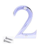 TERF® 3 Inch (75mm) Chrome Polished Finish Screw Fix Front Door Number '' 2 '' Mailbox Hotel House Door Number Suitable for All Door Types Wooden, u PVC and Composite With Fixing Screw [ Number - 2 ]