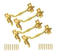 TERF® 75mm Polished Brass Cabin Door Hook and Eye Lock 75mm (3 inch) Cabinet Latch including Fixing Screw For Door Gate Window Closet Shed Latch - Pack of 4