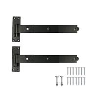 TERF® Gate Hinges Straight Flat Hook & Band Heavy Duty Black 350mm (14 inch) Including Fixing Screw for Use with Gate Shed Barns Garages Stables Commercial and Multi Purpose Use - Pack of 2