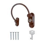 TERF® Heavy Duty Brown Cable Locking Window Restrictor Child Proof Window Security Restriction Key Lock with 1 Key and Fixing Screws For Wood Aluminium UPVC Vinyl Frames - Pack of 1