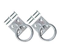 TERF® Heavy Duty Galvanised Security Ring on Plate Hooks 50mm (2 inch) Pad Eye Plate with Hole Ceiling Hook Wall Mount Hook with Screws for Wall Ceiling Hanging and Multi Purpose Use - Pack of 2