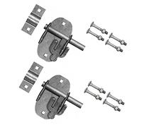 TERF® Heavy Duty Oval Padlock Sliding Bolt Galvanised 100mm (4 inch) Pad Bolt Silver for Use with Garden Gates Sheds Garage Out House Doors Lock Including Fixing - Pack of 2