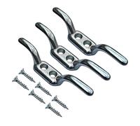 TERF® Heavy Duty Rope Cord Cleat Hooks 110mm [4.33''] Silver Washing Line Blind Curtain Ship Flagpole Cord Rope Cleat Hooks With Fixing Screw and Multi Purpose Use - Pack of 3