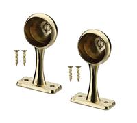 TERF® Polished Brass Curtain Pole End Bracket 25mm Curtain Rail Ceiling and Wall Mount Rod Holder Wardrobe Shower Curtain Closet Lever Rail Pole End Support with Fixing - Pack of 2