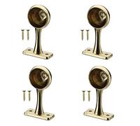TERF® Polished Brass Curtain Pole End Bracket for Up to 19mm Diameter Curtain Rail Ceiling and Wall Mount Rod Holder Wardrobe Shower Curtain Closet Lever Rail End Support with Fixing - Pack of 4