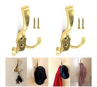 TERF® Polished Brass Triple Wall Mounted & Door Hooks Hat Coat Robe Hooks for Bathroom Bedroom Kitchen Office Door Hooks with Fixing Screw - Pack of 2