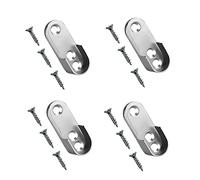 TERF® Polished Chrome Curtain Wardrobe Rod Pole Socket Oval for Up to 16mm X 32mm Diameter Curtain Rail Wall Mount Oval Rod Pole Holder Closet Lever Rail Socket with Fixing - Pack of 4
