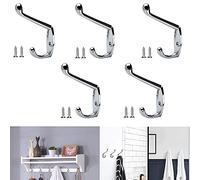 TERF® Polished Chrome Double Wall Mounted & Door Hat Coat Robe Hooks for Bathroom Bedroom Kitchen Office Door Hooks with Fixing Screw - Pack of 5