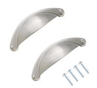 TERF® Traditional Brushed Nickel Cabinet Pull Handle 64mm Semi Circle Handle Pull Knob Including Fixing Screw for Use Window Drawer Cupboard Cabinet Wardrobe Door Gate - Pack of 2