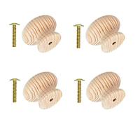 TERF® Traditional Unlacquered Pine Wooden Cupboard Cabinet Door Knob 25mm Bolt and Insert Wood Knob Chest Drawer Cupboard Kitchen Wardrobe Door Pull Handle Knobs for Use Home and Office - Pack of 4