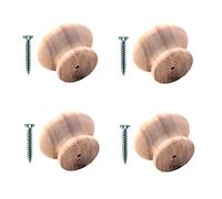 TERF® Traditional Unlacquered Pine Wooden Cupboard Cabinet Door Knob 35mm Drilled Wood Knob with Fixing for Chest Drawer Cupboard Kitchen Wardrobe Door Pull Handle Knobs - Pack of 4