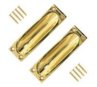 TERF® Traditional Vintage Polished Brass Flush Pull Door Handle 90mm Sliding Door Flush Handle with Fixing Screw for Drawer Cabinet Wardrobe Sliding Door and Multi Use - Pack of 2