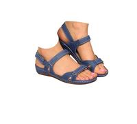 TERHYET Orthopedic Sandals for Women Open Toe Adjustable Ankle Strap Wedge Sandals Summer Comfortable Wide Fit Low Heel Walking Sandal with Arch Support
