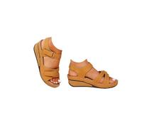TERHYET Orthopedic Sandals for Women Open Toe Adjustable Ankle Strap Wedge Sandals Summer Comfortable Wide Fit Low Heel Walking Sandal with Arch Support