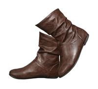 TERHYET Slouch Boots for Women Round Toe Flat Ankle Boots Low Heel Fall Slouchy Booties Vintage Comfortable Pull on Short Booties Casual Slip on Mid Calf Fashion Walking Shoes