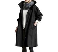 TERHYET Womens Waterproof Jacket Loose Button Hooded Long Trench Raincoat | rain jacket with drawstring hood side pockets elastic cuff lightweight windproof outerwear