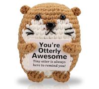 Terilamy Emotional Support Gift, Positive Crochet Animals, Mini Positive Crochet Otter Doll, Emotional Support Crochet with Card Good Luck Gift for Friends Coworkers Encouragement Party