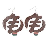 Teri's Boutique Adinkra Symbol Gye Nyame Nothing but God Women Ghana Fashion Big Dangle Earrings, 2.5 W x 3.5 L (inches), Wood