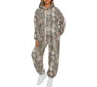 TERIV amo Sweatsuits for Women 2 Piece Outfits Maple Leaf Print Hoodie Sweat Sets Pants Camouflage Tracksuits Lounge sets, Khaki Green, Medium