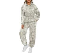 TERIV amo Sweatsuits for Women 2 Piece Outfits Maple Leaf Print Hoodie Sweat Sets Pants Camouflage Tracksuits Lounge sets, Khaki Grey, Medium