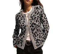 TERIVEEK Leopard Cardigan Sweaters for Women Cheetah Print Open Front Button Down Long Sleeve Casual Knit Outwear Coats, Black Khaki, Small