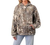 TERIVEEK Women Camo Hoodies Oversized Fleece Maple Leaf Hooded Sweatshirt Long Sleeve Fall Trendy Pullover Hoodie with Pocket, Dark Brown, Medium