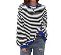 TERIVEEK Women Oversized Striped Color Block Long Sleeve Crew Neck Sweatshirt Casual Loose Pullover Y2K Shirt Top, Black, Large
