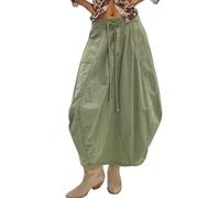 TERIVEEK Women Poplin Midi Skirt Baggy Drawstring Mid Rise Parachute Skirt Y2k Cargo Maxi Long Skirt with Pockets Streetwear, Army Green, M
