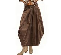TERIVEEK Women Poplin Midi Skirt Baggy Drawstring Mid Rise Parachute Skirt Y2k Cargo Maxi Long Skirt with Pockets Streetwear, Brown, S