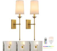 TERLEENART Battery Operated Wall Light Set of 2, Wireless Wall Light with Remote Control,Gold Rechargeable Dimmable Cordless Lamp for Living Room Bedroom Bedside Reading