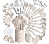 Terlulu 43-Piece Silicone Cooking Utensil Set, Khaki, Heat Resistant, Non-Stick, Dishwasher Safe, Kitchen Utensils