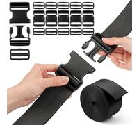 TERLUNNSI Buckle Webbing Set 38 mm, 6 Yards Heavy Duty Black Nylon Webbing, 6 Pieces Quick Release Buckles, 12 Pieces Tri-Glide Slides, Robust Double Adjustable Backpack Buckle for Backpack DIY
