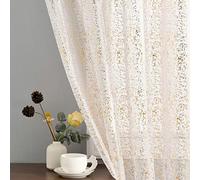 TERLYTEX 63 Inch Metallic Gold Foil Sparkle Sheer Curtains for Bedroom, Privacy Glitter Window Panels, 52 x 63 Inch, 2 Panels, White