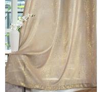 TERLYTEX Gold Curtains 63 Inch Length, Metallic Gold Foil Print Sparkle Curtains for Bedroom, Grommet Privacy Semi-Sheer Shimmer Gold Window Curtain 2 Panels, 52 x 63 Inch, Gold Taupe