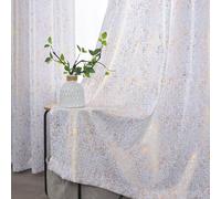 TERLYTEX Gold White Curtains 63 Inch Length, Metallic Foil Sparkle for Bedroom, Grommet Privacy Semi-Sheer Shimmer, 52 x 63 Inch