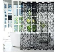 TERLYTEX Lace Shower Curtain With Attached Valance, Rustic Vintage Floral Sheer Curtain 72 Inch Length for Bathroom, 1 Panel, Black