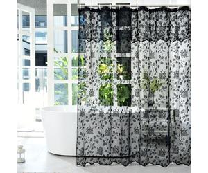 TERLYTEX Lace Shower Curtain With Attached Valance, Rustic Vintage Floral Sheer Curtain 72 Inch Length for Bathroom, 1 Panel, Black