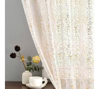 TERLYTEX Metallic Gold Sheer Curtains, Sparkle Glitter Gold White Sheer Curtains, 96 Inch Length for Living Room, Rod Pocket Privacy Sheer Window Curtain, 2 Panels, Each 52 x 96 Inch, Gold White