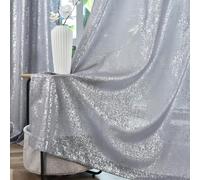 Terlytex Set of 2 Silver Curtains 84 Inches Long - Silver Gray Curtains with Metallic Leaf Polka Dot Print for Living Room - Semi-Sheer Grommet Curtains, 52 x 84 Inches - Gray