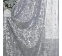 TERLYTEX Silver Curtains 84 Inches Long, Metallic Silver Foil Cross Hatch Design Shimmer Sheer Curtains for Living Room, Rod Pocket Privacy Sparkle Window Sheer Curtains, 52 x 84 Inch, Silver Grey