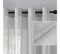 TERLYTEX Silver Grey Sheer Curtains 90 Inches Long, Metallic Foil Spray Dots Shimmer for Living Room, Grommet Privacy Sparkle Curtains, 52 x 90 Inch, 2 Panels