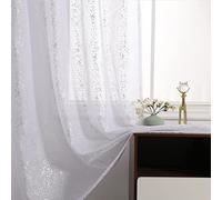 TERLYTEX Silver White Sheer Curtains 90 Inches Long for Living Room, Metallic Silver Shimmer Curtains 2 Panels, Light Filtering Privacy Rod Pocket Sparkle Curtain Drapes, 52 x 90 Inch, Silver White