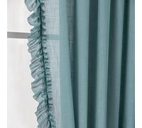 TERLYTEX Stone Blue Ruffle Curtains 84 Inches Long 2 Panels, 58 x 84 Inch, Linen Textured Flowy Window Curtains for Living Room Bedroom Rod Pocket Privacy Light Filtering Semi-Sheer Ruffled Curtain