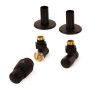 Terma Radiator Valves Royal Angled, Thermostatic Trv Set (Left Or Right Sided), With Pipe Masking Set, Heban Black