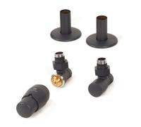 Terma Radiator Valves Royal Angled, Thermostatic Trv Set (Left Or Right Sided), With Pipe Masking Set, Modern Grey